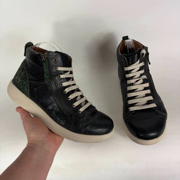 Strive Kensington Sneakers Womens 8.5 Black Leopard Print High Top Side Zip - Picture 1 of 10